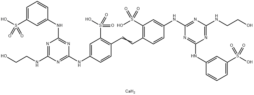 dicalcium hydrogen -4,4'-bis[[4-[(2-hydroxyethyl)amino]-6-[(3-sulphonatophenyl)amino]-1,3,5-triazin-2-yl]amino]stilbene-2,2'-disulphonate Struktur