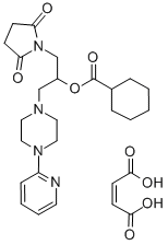 Cyclohexanecarboxylic acid, 1-((2,5-dioxo-1-pyrrolidinyl)methyl)-2-(4- (2-pyridinyl)-1-piperazinyl)ethyl ester, (Z)-2-butenedioate (1:1) Struktur