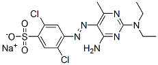 sodium 4-[[4-amino-2-(diethylamino)-6-methyl-5-pyrimidinyl]azo]-2,5-dichlorobenzenesulphonate Struktur