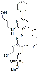 sodium 4-[[4,6-bis[(3-hydroxypropyl)amino]-2-phenyl-5-pyrimidyl]azo]-2,5-dichlorobenzenesulphonate Struktur