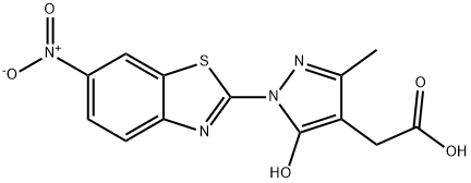 5-Hydroxy-3-methyl-1-(6-nitro-2-benzothiazolyl)-1H-pyrazole-4-acetic a cid Struktur