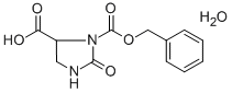 3-[(Benzyloxy)carbonyl]-2-oxoimidazolidine-4-carboxylic acid hydrate Struktur