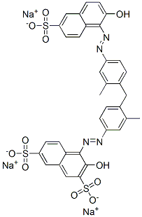 3-hydroxy-4-[[4-[[4-[(2-hydroxy-6-sulpho-1-naphthyl)azo]-o-tolyl]methyl]-m-tolyl]azo]naphthalene-2,7-disulphonic acid, sodium salt Struktur