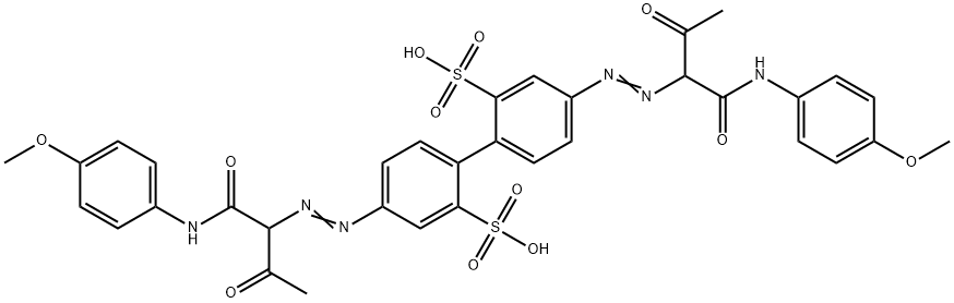 4,4'-bis[[1-[[(4-methoxyphenyl)amino]carbonyl]-2-oxopropyl]azo][1,1'-biphenyl]-2,2'-disulphonic acid Struktur