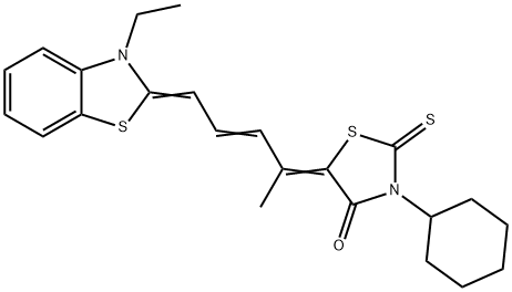 3-cyclohexyl-5-[4-(3-ethylbenzothiazol-2(3H)-ylidene)-1-methylbut-2-enylidene]-2-thioxothiazolidin-4-one Struktur