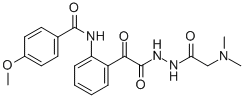 2-((4-Methoxybenzoyl)amino)-alpha-oxobenzeneacetic acid 2-((dimethylam ino)acetyl)hydrazide Struktur