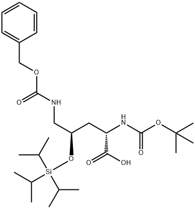 (2S,4R)-5-BENZYLOXYCARBONYLAMINO-2-TERT-BUTOXYCARBONYLAMINO-4-TRIISOPROPYLSILANYLOXY-PENTANOIC ACID Struktur