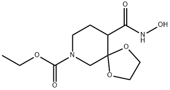 ethyl 10-[(hydroxyamino)carbonyl]-1,4-dioxa-7-azaspiro[4.5]decane-7-carboxylate Struktur