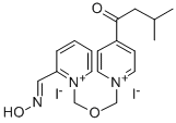 1-(2-Hydroxyiminomethyl-1-pyridinio)-3-(4-isovaleryl-1-pyridinio)-2-ox apropane diiodide Struktur