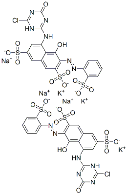 5-[(6-chloro-1,4-dihydro-4-oxo-1,3,5-triazin-2-yl)amino]-4-hydroxy-3-[(2-sulphophenyl)azo]naphthalene-2,7-disulphonic acid, potassium sodium salt Struktur