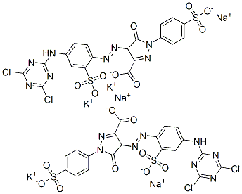 4-[[4-[(4,6-dichloro-1,3,5-triazin-2-yl)amino]-2-sulphophenyl]azo]-4,5-dihydro-5-oxo-1-(4-sulphophenyl)-1H-pyrazole-3-carboxylic acid, potassium sodium salt Struktur