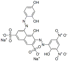 disodium 5-[(2,4-dihydroxyphenyl)azo]-4-hydroxy-3-[(2-hydroxy-3,5-dinitrophenyl)azo]naphthalene-2,7-disulphonate Struktur