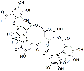 2-O,3-O-[(4,4',5,5',6,6'-Hexahydroxy[1,1'-biphenyl]-2,2'-diyl)dicarbonyl]-4-O,6-O-[[4'-(2,3,4-trihydroxy-6-carboxyphenoxy)-4,5,5',6,6'-pentahydroxy[1,1'-biphenyl]-2,2'-diyl]dicarbonyl]-D-glucopyranose Struktur