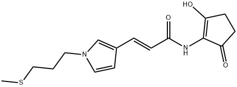 (E)-N-(2-Hydroxy-5-oxo-1-cyclopentene-1-yl)-3-[1-[3-(methylthio)propyl]-1H-pyrrole-3-yl]propenamide Struktur