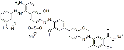 disodium 5-[[4'-[[6-amino-5-(1H-benzotriazol-4-ylazo)-1-hydroxy-3-sulphonato-2-naphthyl]azo]-3,3'-dimethoxy[1,1'-biphenyl]-4-yl]azo]-4-methylsalicylate Struktur