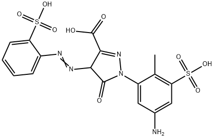 1-(5-amino-2-methyl-3-sulphophenyl)-4,5-dihydro-5-oxo-4-[(2-sulphophenyl)azo]-1H-pyrazole-3-carboxylic acid Struktur