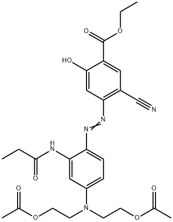 ethyl 4-[[4-[bis[2-(acetyloxy)ethyl]amino]-2-[(1-oxopropyl)amino]phenyl]azo]-5-cyanosalicylate Struktur