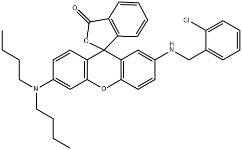 2'-(2-chlorobenzylamino)-6'-(dibutylamino)spiro[isobenzofuran-1(3H)-9'[9H]-xanthene]-3-one Struktur