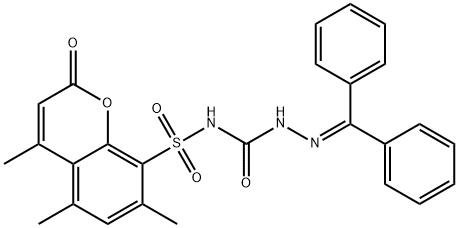 3-(benzhydrylideneamino)-1-(4,5,7-trimethyl-2-oxo-chromen-8-yl)sulfony l-urea Struktur