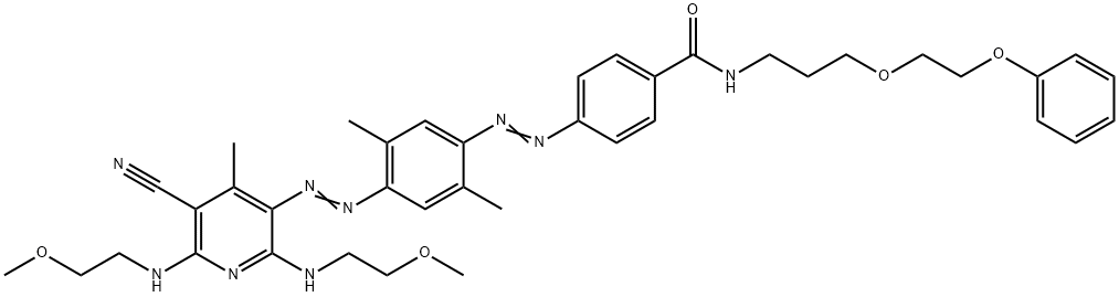 4-[[4-[[5-cyano-2,6-bis[(2-methoxyethyl)amino]-4-methyl-3-pyridyl]azo]-2,5-dimethylphenyl]azo]-N-[3-(2-phenoxyethoxy)propyl]benzamide Struktur