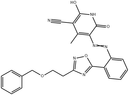 1,2-dihydro-6-hydroxy-4-methyl-2-oxo-5-[[2-[3-[2-(phenylmethoxy)ethyl]-1,2,4-oxadiazol-5-yl]phenyl]azo]nicotinonitrile Struktur