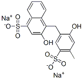 disodium 3-hydroxy-4-[(2-hydroxy-4-methyl-5-sulphonatophenyl)methyl]naphthalene-1-sulphonate Struktur