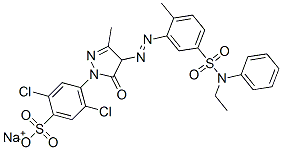 sodium 2,5-dichloro-4-[4-[[5-[(ethylphenylamino)sulphonyl]-o-tolyl]azo]-4,5-dihydro-3-methyl-5-oxo-1H-pyrazol-1-yl]benzenesulphonate Struktur