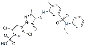 2,5-dichloro-4-[4-[[5-[(ethylphenylamino)sulphonyl]-o-tolyl]azo]-4,5-dihydro-3-methyl-5-oxo-1H-pyrazol-1-yl]benzenesulphonic acid Struktur