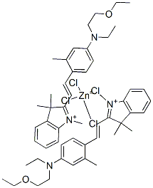 bis[2-[2-[4-[(2-ethoxyethyl)ethylamino]-o-tolyl]vinyl]-1,3,3-trimethyl-3H-indolium] tetrachlorozincate  Struktur