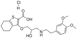 3-[3-[2-(3,4-dimethoxyphenyl)ethylamino]-2-hydroxy-propoxy]-4,5,6,7-te trahydrobenzothiophene-2-carboxylic acid hydrochloride Struktur