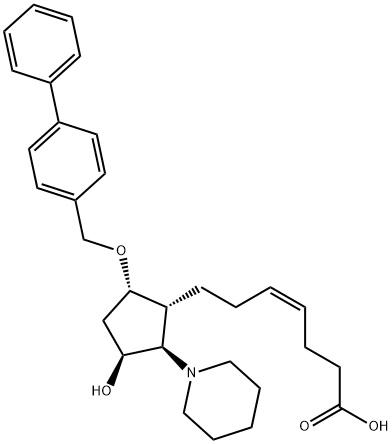 (4Z)-7-[(1R,2R,3S,5S)-5-([1,1'-BIPHENYL]-4-YLMETHOXY)-3-HYDROXY-2-(1-PIPERIDINYL)CYCLOPENTYL]-4-HEPTENOIC ACID HYDROCHLORIDE Struktur