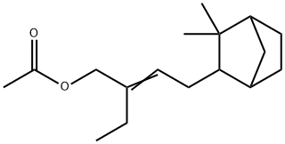 4-(3,3-dimethylbicyclo[2.2.1]hept-2-yl)-2-ethyl-2-butenyl acetate Struktur