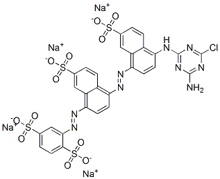 tetrasodium 2-[[4-[[4-[(4-amino-6-chloro-1,3,5-triazin-2-yl)amino]-7-sulphonato-1-naphthyl]azo]-7-sulphonato-1-naphthyl]azo]benzene-1,4-disulphonate Struktur