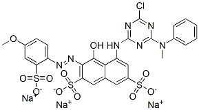 trisodium 5-[[4-chloro-6-(methylphenylamino)-1,3,5-triazin-2-yl]amino]-4-hydroxy-3-[(4-methoxy-2-sulphonatophenyl)azo]naphthalene-2,7-disulphonate Struktur