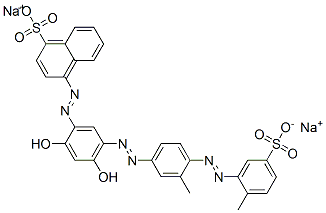 disodium 4-[[2,4-dihydroxy-5-[[3-methyl-4-[(2-methyl-5-sulphonatophenyl)azo]phenyl]azo]phenyl]azo]naphthalene-1-sulphonate Struktur