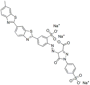 trisodium 4,5-dihydro-4-[[4-(6-methyl[2,6'-bibenzothiazol]-2'-yl)-2-sulphonatophenyl]azo]-5-oxo-1-(4-sulphonatophenyl)-1H-pyrazole-3-carboxylate Struktur