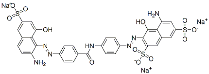 trisodium 5-amino-3-[[4-[[4-[(2-amino-8-hydroxy-6-sulphonato-1-naphthyl)azo]benzoyl]amino]phenyl]azo]-4-hydroxynaphthalene-2,7-disulphonate Struktur