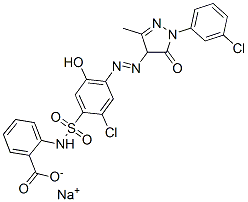 sodium 2-[[[2-chloro-4-[[1-(3-chlorophenyl)-4,5-dihydro-3-methyl-5-oxo-1H-pyrazol-4-yl]azo]-5-hydroxyphenyl]sulphonyl]amino]benzoate  Struktur