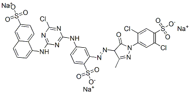 trisodium 5-[[4-chloro-6-[[3-[[1-(2,5-dichloro-4-sulphonatophenyl)-4,5-dihydro-3-methyl-5-oxo-1H-pyrazol-4-yl]azo]-4-sulphonatophenyl]amino]-1,3,5-triazin-2-yl]amino]naphthalene-2-sulphonate Struktur