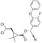 [(R)-cyano-(4-fluoro-3-phenoxy-phenyl)methyl] (1R,3R)-3-(2,2-dichloroethenyl)-2,2-dimethyl-cyclopropane-1-carboxylate Struktur