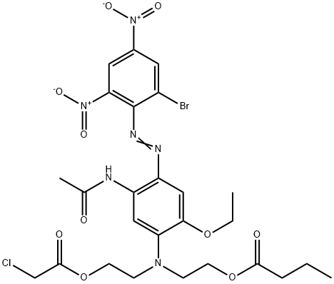 2-[[5-(acetylamino)-4-[(2-bromo-4,6-dinitrophenyl)azo]-2-ethoxyphenyl][2-[(chloroacetyl)oxy]ethyl]amino]ethyl butyrate Struktur