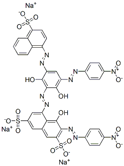 trisodium 5-[[2,6-dihydroxy-3-[(4-nitrophenyl)azo]-5-[(4-sulphonato-1-naphthyl)azo]phenyl]azo]-4-hydroxy-3-[(4-nitrophenyl)azo]naphthalene-2,7-disulphonate  Struktur