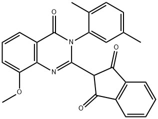 1H-Indene-1,3(2H)-dione,  2-[3-(2,5-dimethylphenyl)-3,4-dihydro-8-methoxy-4-oxo-2-quinazolinyl]- Struktur