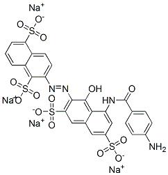 tetrasodium 2-[[8-[(4-aminobenzoyl)amino]-1-hydroxy-3,6-disulphonato-2-naphthyl]azo]naphthalene-1,5-disulphonate Struktur