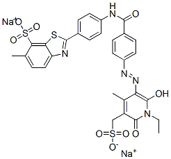 disodium 2-[4-[[4-[[1-ethyl-1,6-dihydro-2-hydroxy-4-methyl-6-oxo-5-(sulphonatomethyl)-3-pyridyl]azo]benzoyl]amino]phenyl]-6-methylbenzothiazole-7-sulphonate Struktur