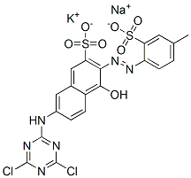 7-[(4,6-dichloro-1,3,5-triazin-2-yl)amino]-4-hydroxy-3-[(4-methyl-2-sulphophenyl)azo]naphthalene-2-sulphonic acid, potassium sodium salt Struktur