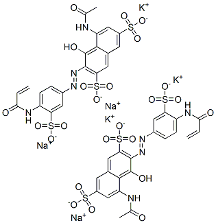 5-acetamido-4-hydroxy-3-[[4-[(1-oxoallyl)amino]-3-sulphophenyl]azo]naphthalene-2,7-disulphonic acid, potassium sodium salt Struktur