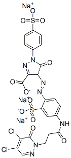 4-[[4-[[3-(4,5-dichloro-6-oxo-6H-pyridazin-1-yl)propionyl]amino]-2-sulphophenyl]azo]-4,5-dihydro-5-oxo-1-(4-sulphophenyl)-1H-pyrazole-3-carboxylic acid, sodium salt Struktur