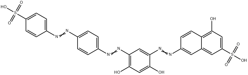 7-[[2,4-dihydroxy-5-[[4-[(4-sulphophenyl)azo]phenyl]azo]phenyl]azo]-4-hydroxynaphthalene-2-sulphonic acid Struktur