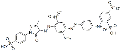 2-[[4-[[2-amino-4-[[4,5-dihydro-3-methyl-5-oxo-1-(4-sulphophenyl)-1H-pyrazol-4-yl]azo]-5-nitrophenyl]azo]phenyl]amino]-5-nitrobenzenesulphonic acid  Struktur